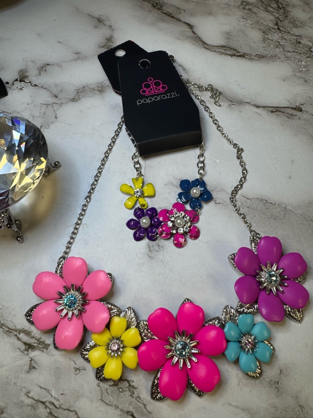 paparazzi Neon Floral Cluster Necklace in Pink, Yellow, Turquoise, Purple, Blue